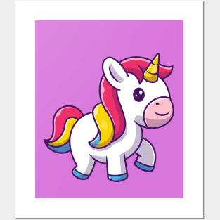 Cute Unicorn Walking Cartoon Posters and Art